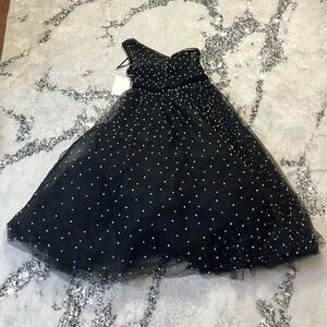 Mac Duggal Dress Womens Sz 6 Black One Shoulder‎ Pearl Embelished Midi Ballgown